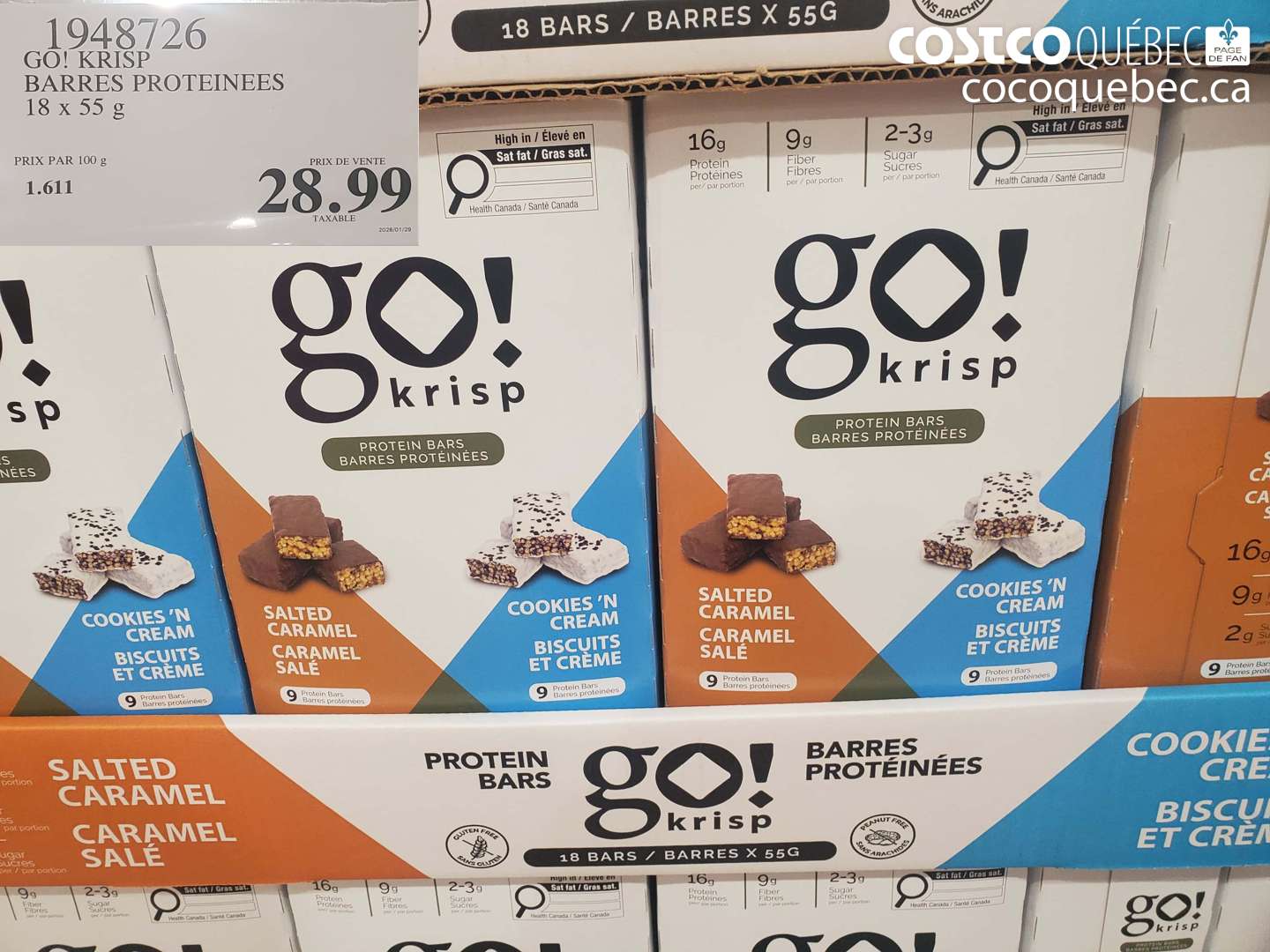 1948726 GO! KRISP BARRES PROTEINEES 18 x 55 g $28.99