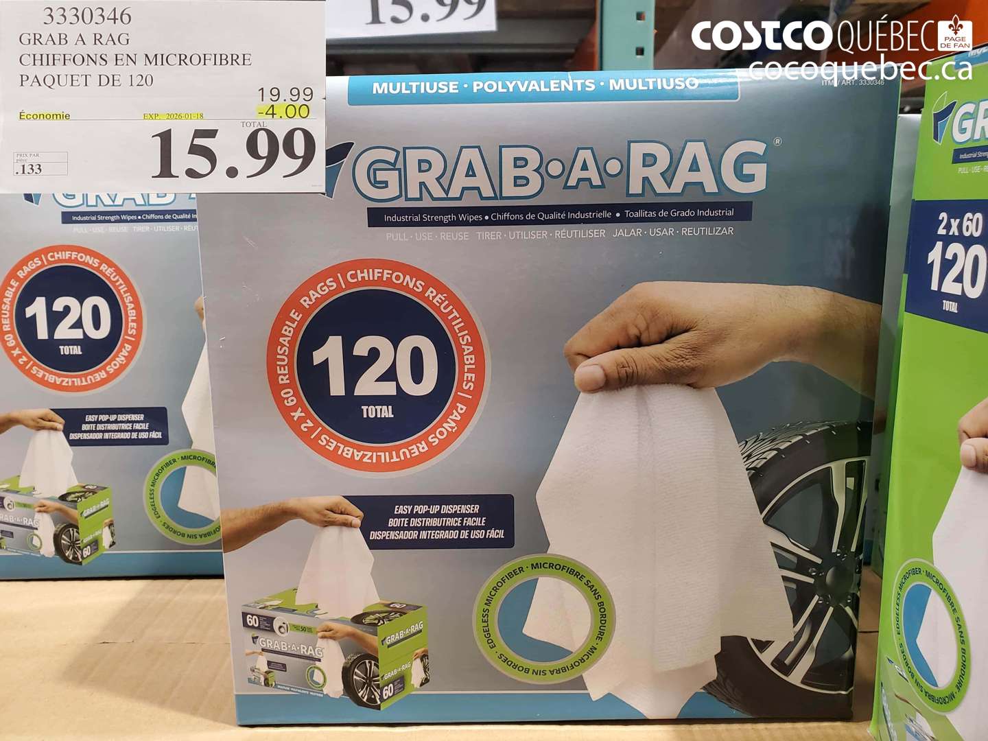 3330346 GRAB A RAG CHIFFONS EN MICROFIBRE PAQUET DE 120 ($4.00 INSTANT SAVINGS EXPIRES ON 2026-01-18) $15.99