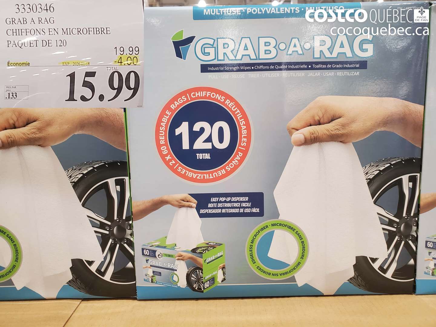 3330346 GRAB A RAG CHIFFONS EN MICROFIBRE PAQUET DE 120 ($4.00 INSTANT SAVINGS EXPIRES ON 2026-01-18) $15.99