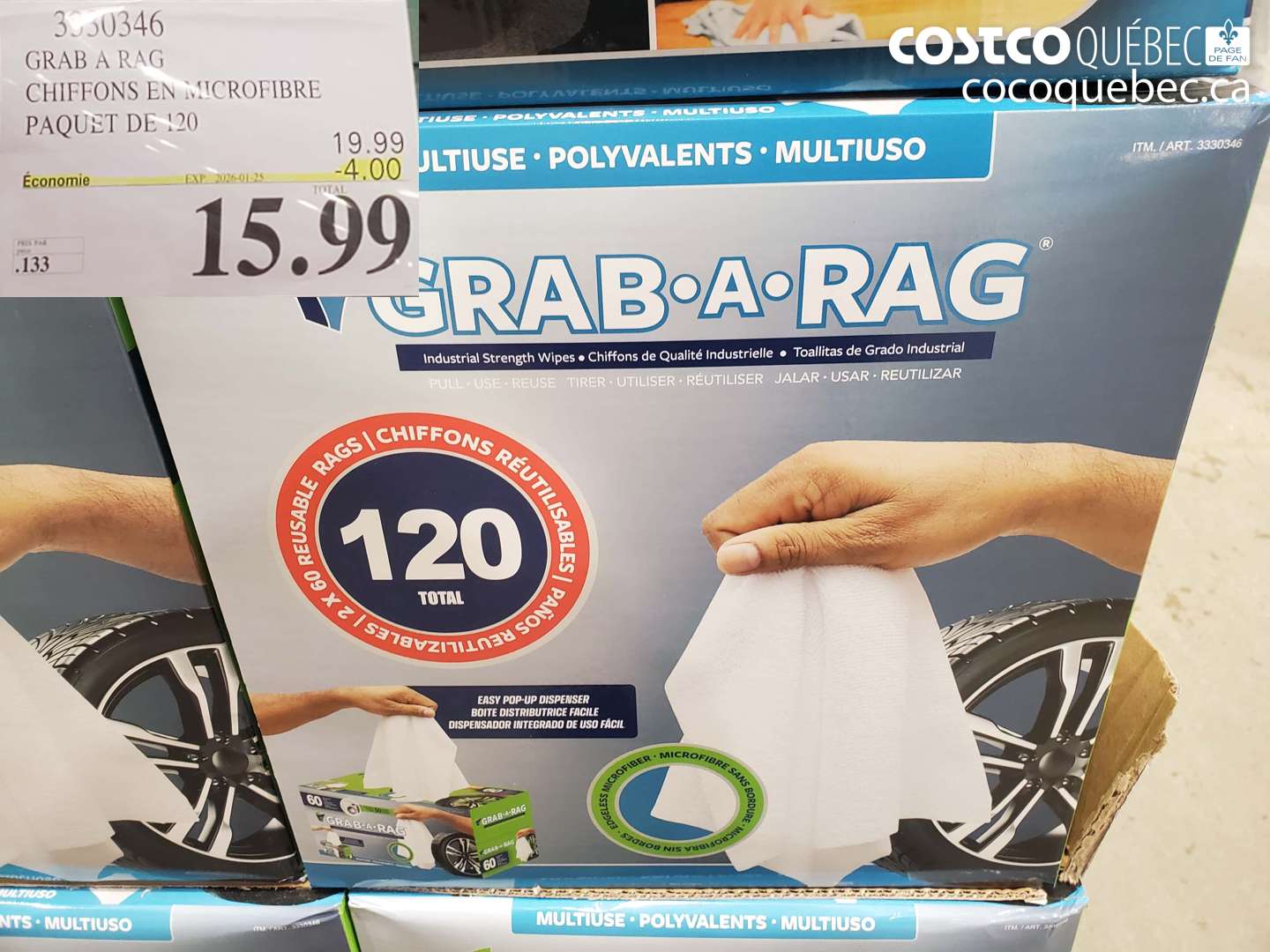 3330346 GRAB A RAG CHIFFONS EN MICROFIBRE PAQUET DE 120 ($4.00 INSTANT SAVINGS EXPIRES ON 2026-01-25) $15.99