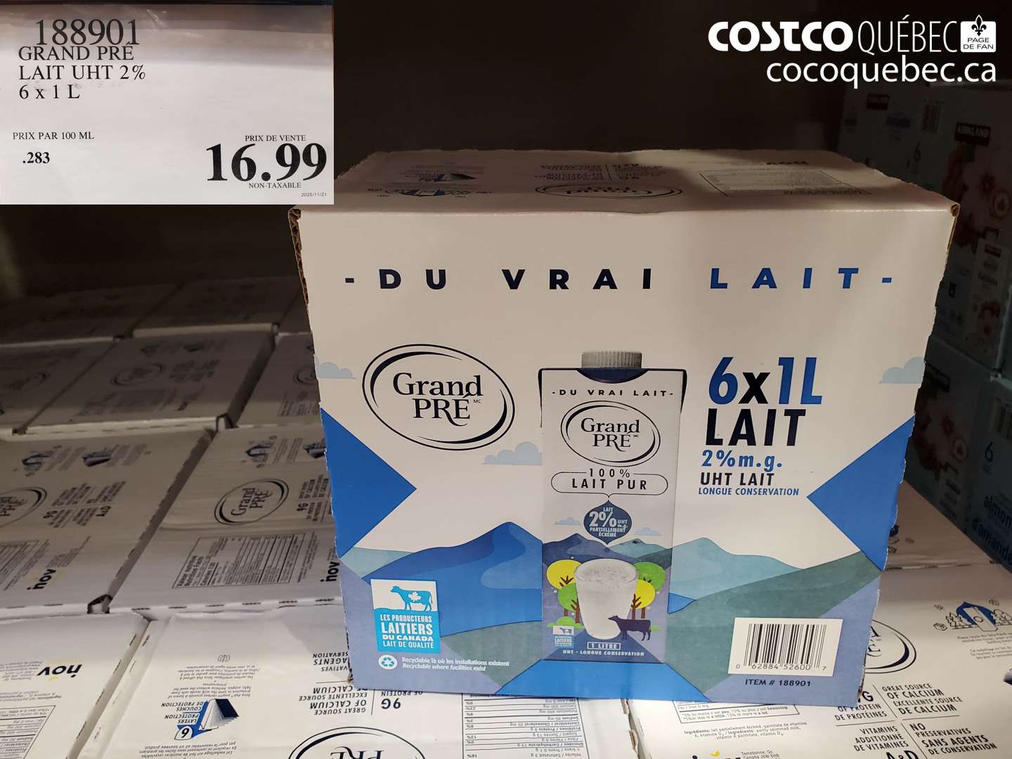 188901 GRAND PRE LAIT UHT 2% 6 x 1 L $16.99