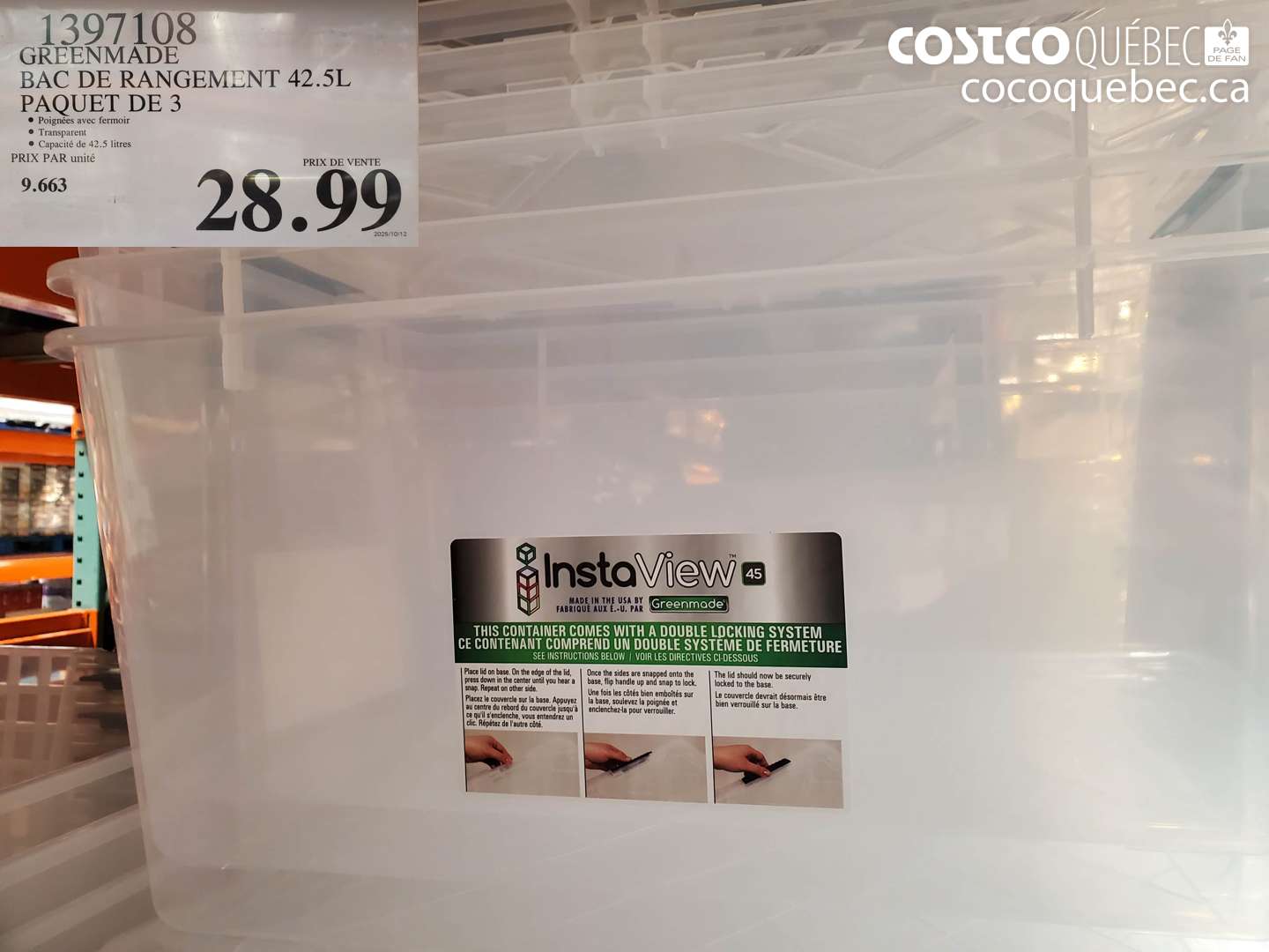 1397108 GREENMADE BAC DE RANGEMENT 42.5L PAQUET DE 3 $28.99