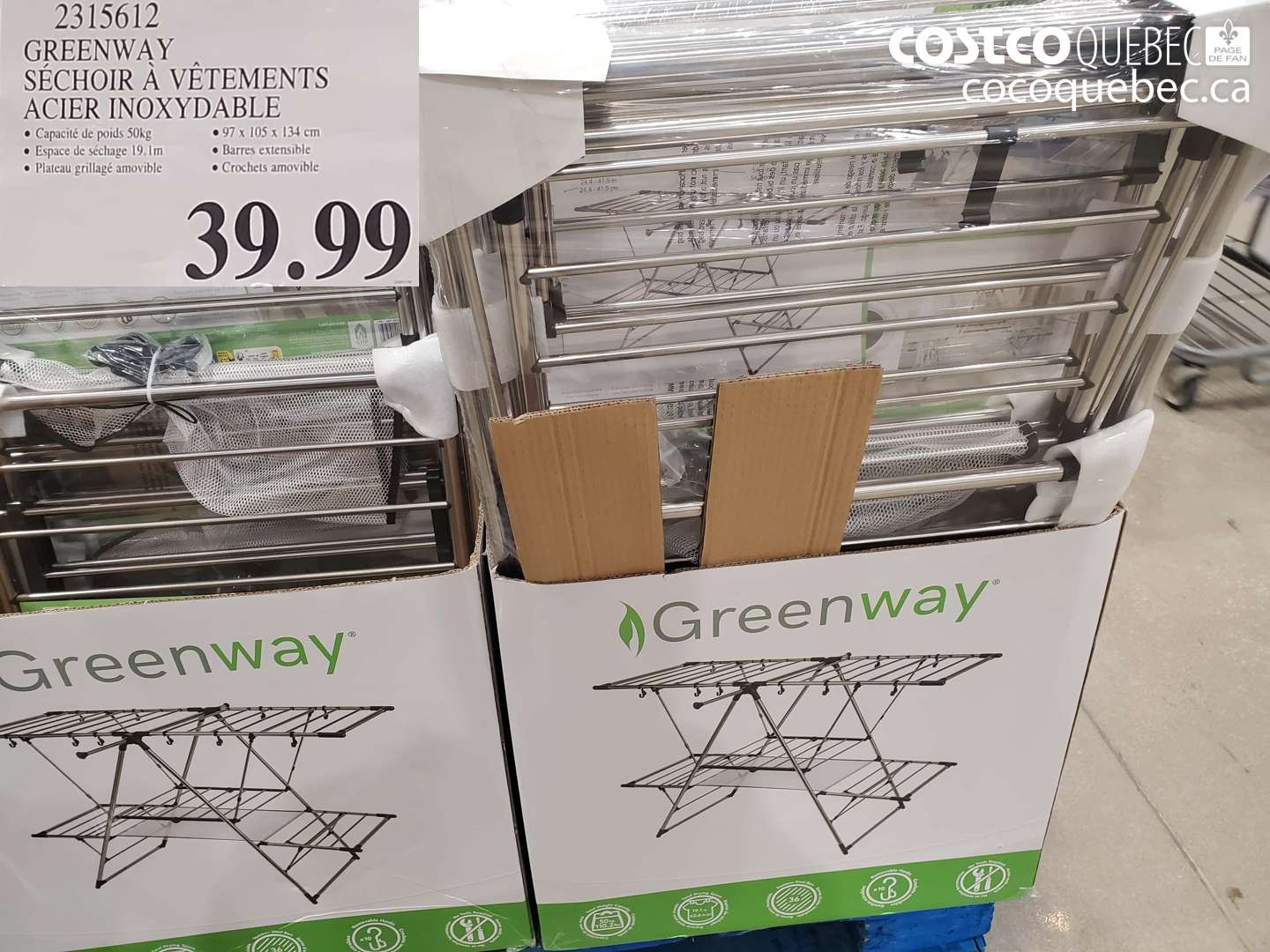 2315612 GREENWAY SECHOIR A VETEMENTS ACIER INOXYDABLE  $39.99