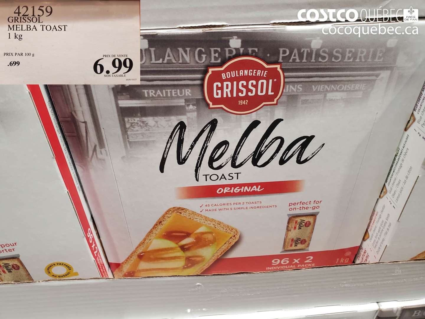 421159 GRISSOL MELBA TOAST 1 kg $6.99