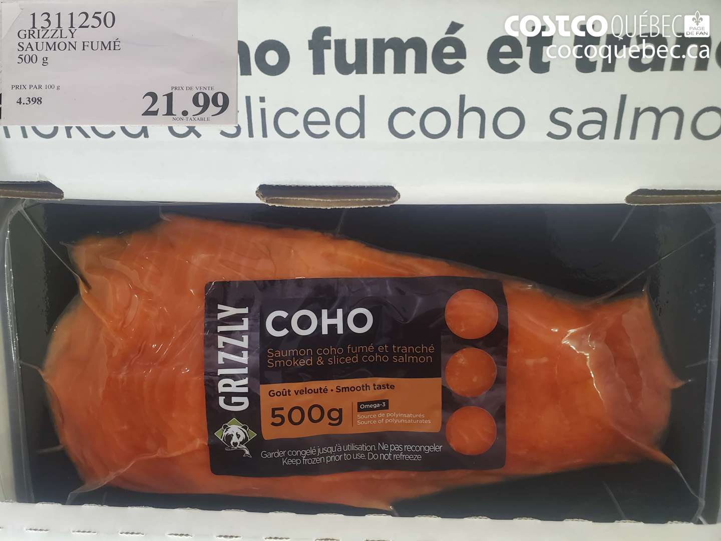 1311250 GRIZZY SAUMON FUMÉ 500 g $21.99