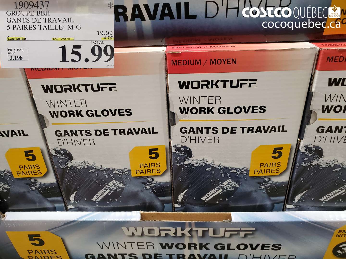 1909437 GROUPE BBH GANTS DE TRAVAIL 5 PAIRES TAILLE: M-G ($4.00 INSTANT SAVINGS EXPIRES ON 2026-01-19) $15.99