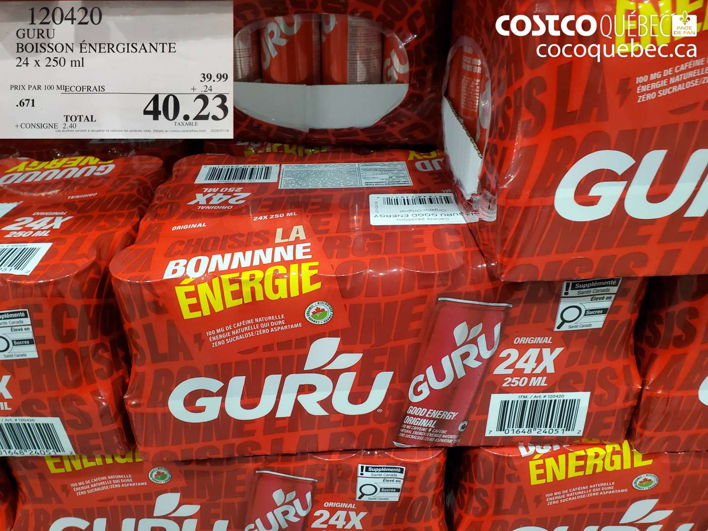120420 GURU BOISSON ENERGISANTE 24 x 250 ml  $40.23