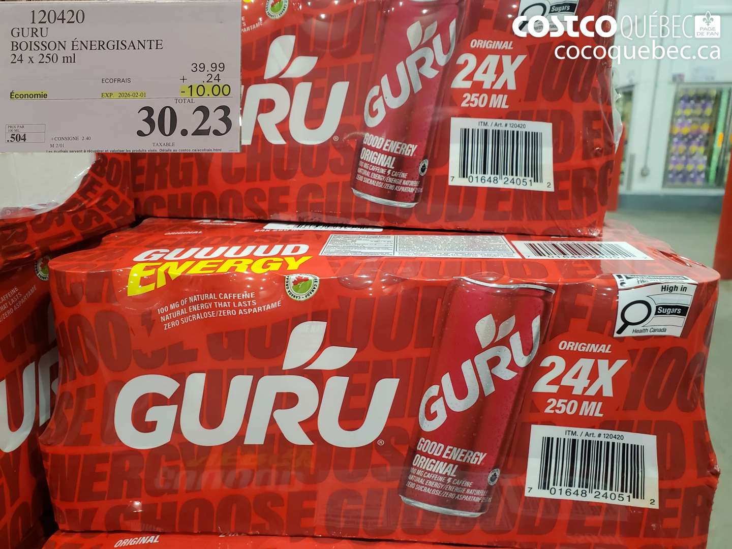 120420 GURU BOISSON ENERGISANTE 24 x 250 ml  ($10.00 INSTANT SAVINGS EXPIRES ON 2026-02-01) $30.23