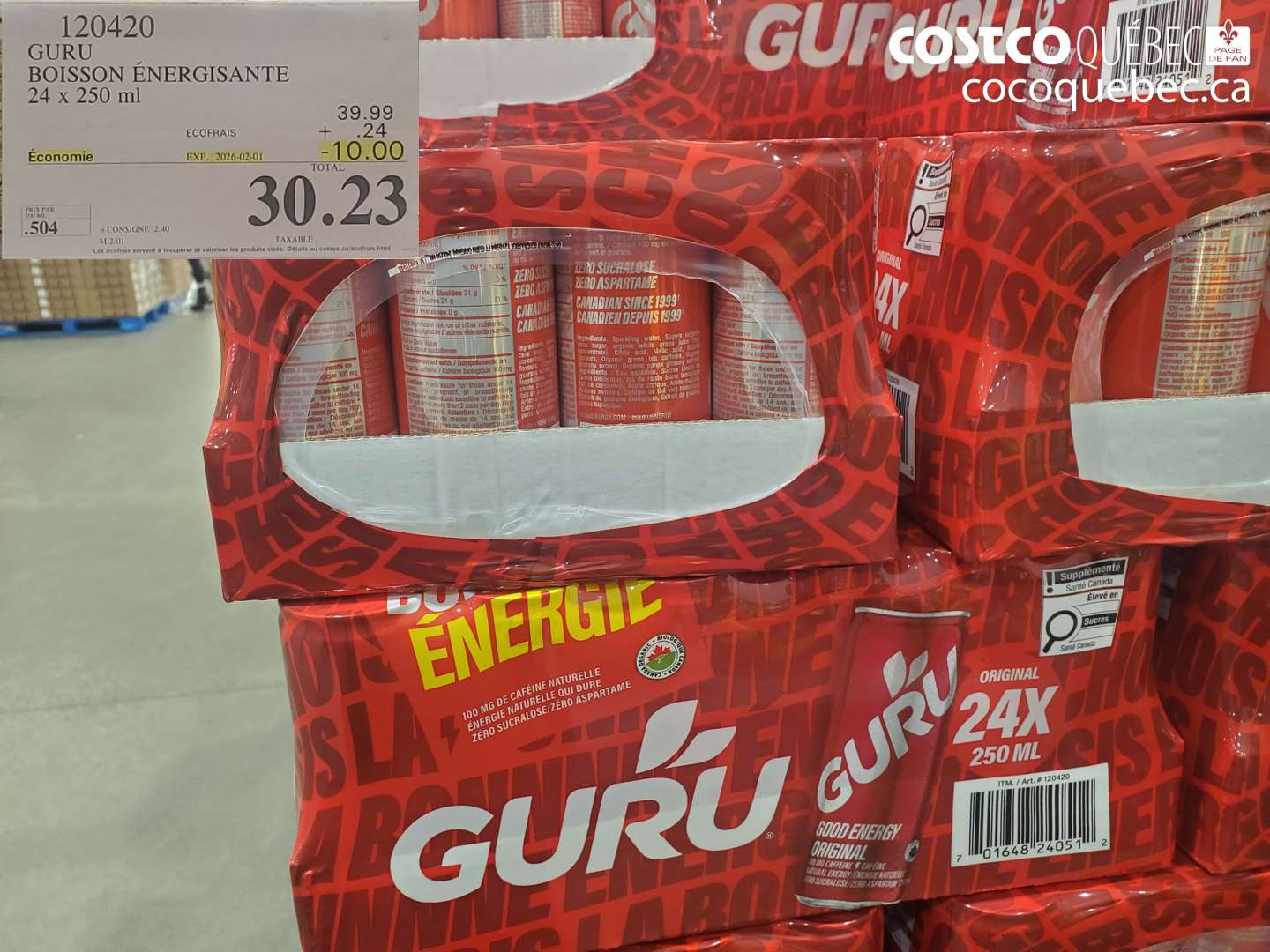 120420 GURU BOISSON ENERGISANTE 24 x 250 ml  ($10.00 INSTANT SAVINGS EXPIRES ON 2026-02-01) $30.23