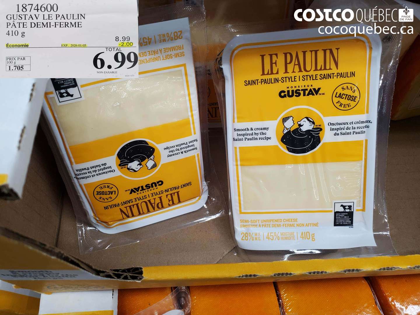 1874600 GUSTAV LE PAULIN PÂTE DEMI-FERME 410 g ($2.00 INSTANT SAVINGS EXPIRES ON 2026-01-05) $6.99