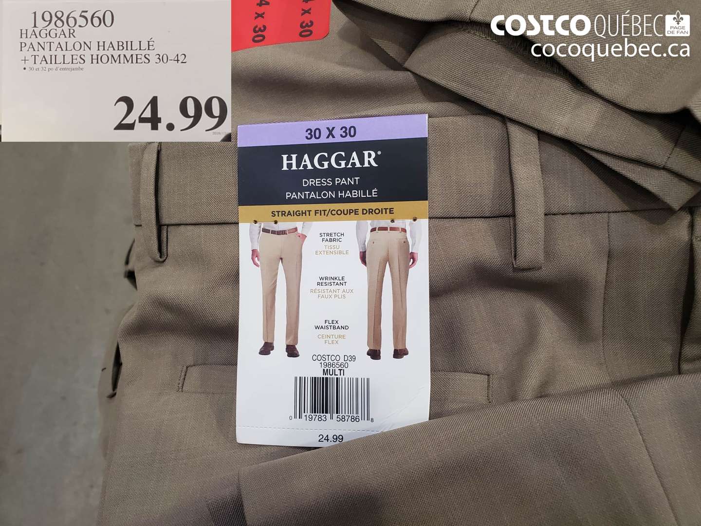 1986560 HAGGAR PANTALON HABILLÉ +TAILLES HOMMES 30-42 $24.99