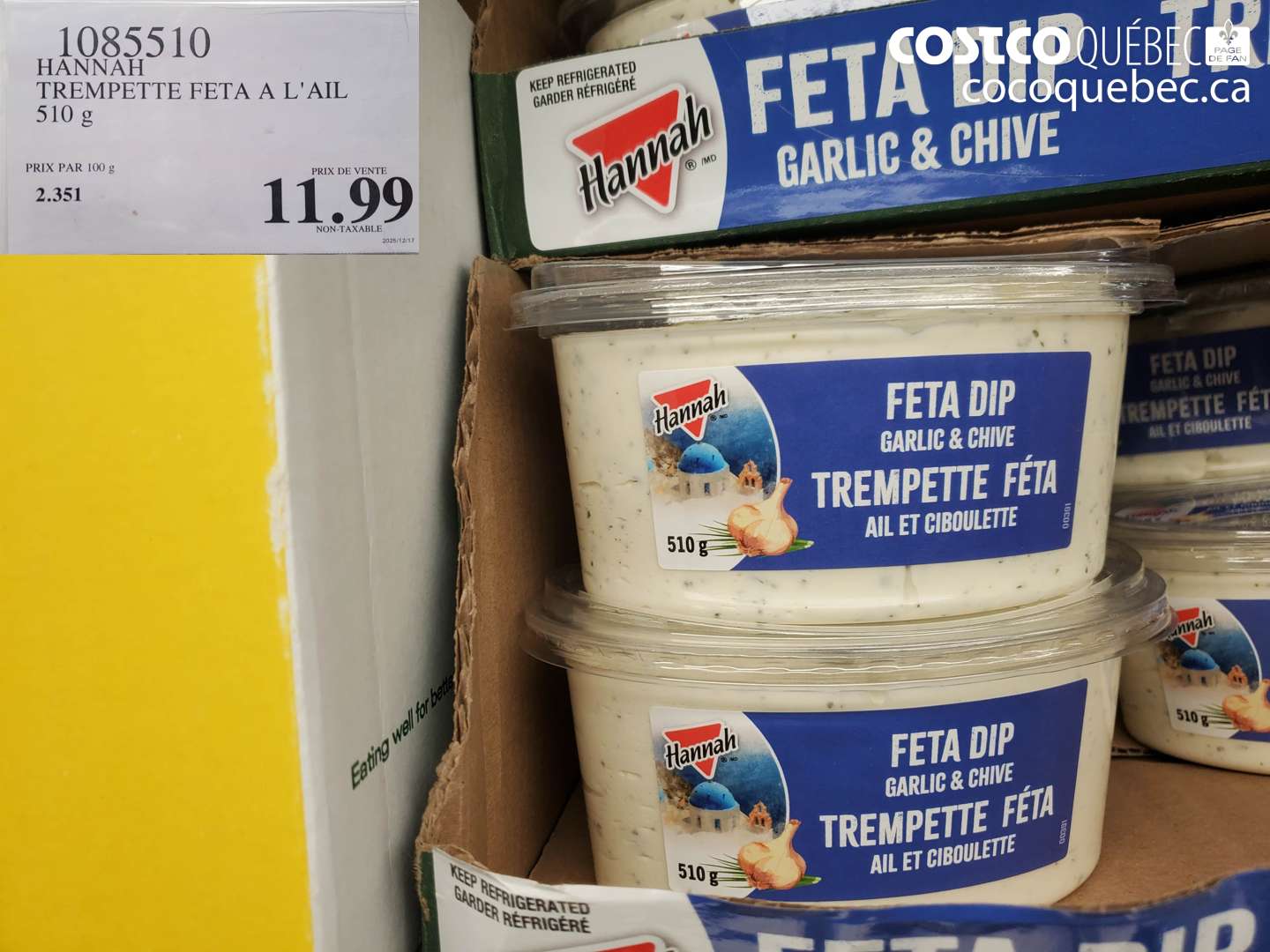 1085510 HANNAH TREM PETTE FETA A L'AIL 510 g $11.99