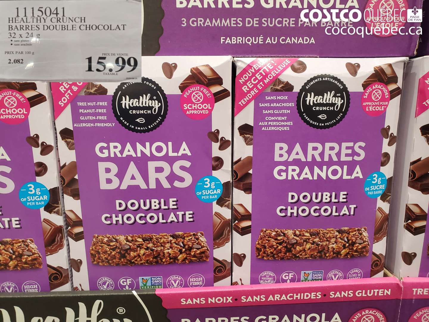 1115041 HEALTHY CRUNCH BARRES DOUBLE CHOCOLAT 32 x 24 g $15.99