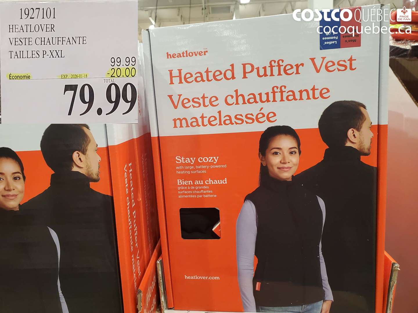 1927101 HEATLOVER VESTE CHAUFFANTE TAILLES P-XXL ($20.00 INSTANT SAVINGS EXPIRES ON 2026-01-18) $99.99