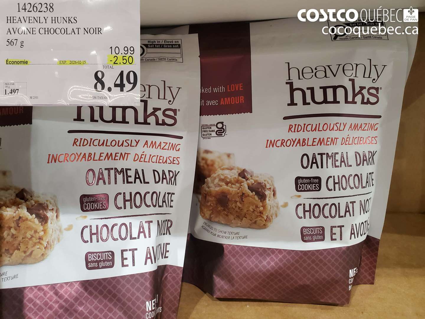 1426238 HEAVENLY HUNKS AVOINE CHOCOLAT NOIR 567 g ($2.50 INSTANT SAVINGS EXPIRES ON 2026-02-15) $8.49