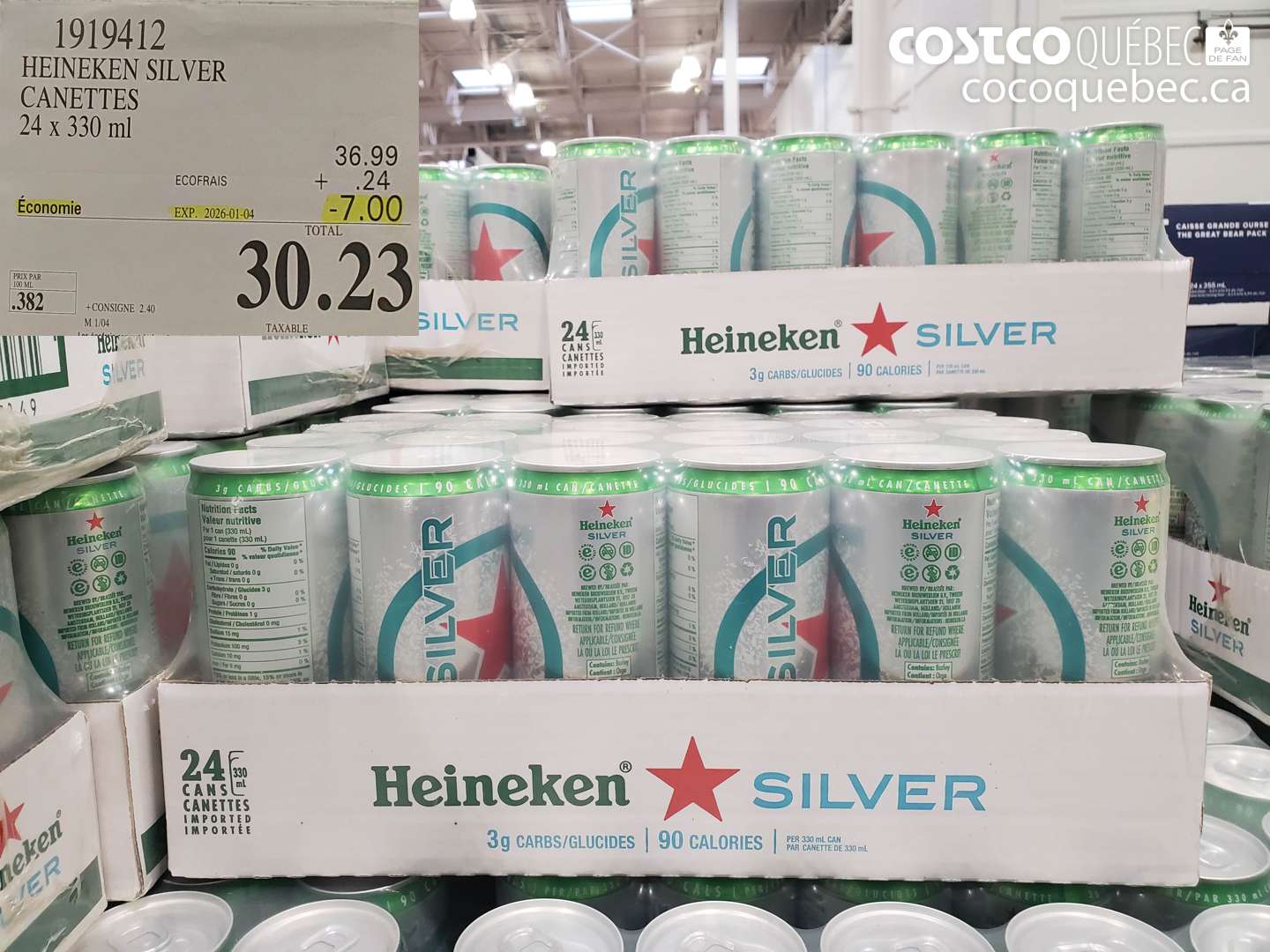 1919412 HEINEKEN SILVER CANETTES 24 x 330 ml ($7.00 INSTANT SAVINGS EXPIRES ON 2026-01-04) $30.23