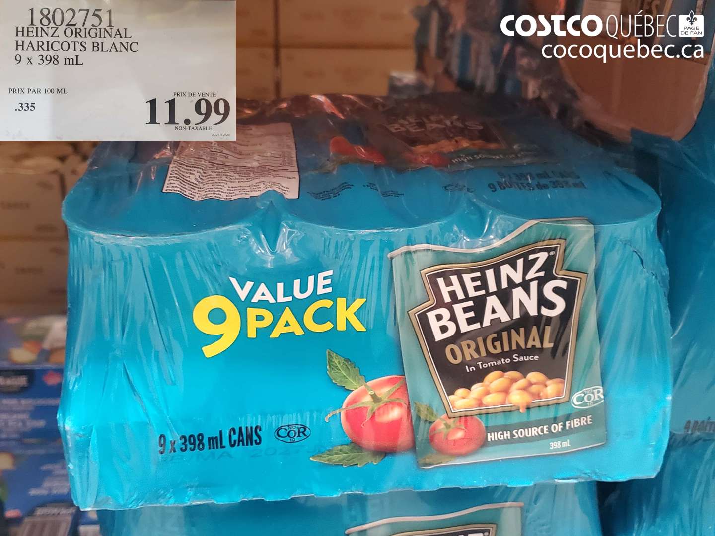 1802751 HEINZ ORIGINAL HARICOTS BLANC 9 x 398 mL $11.99