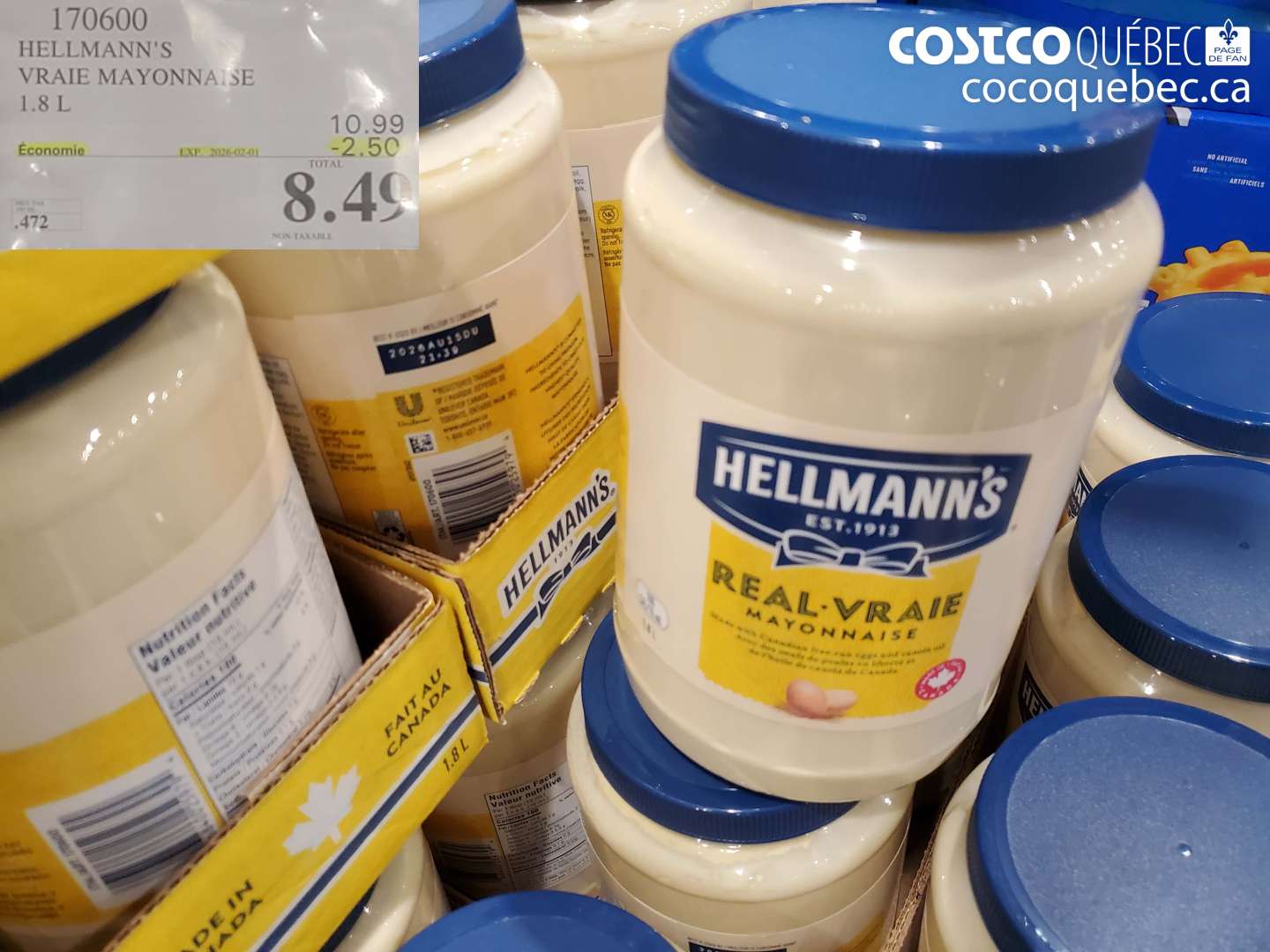 170600 HELLMANN'S VRAIE MAYONNAISE 1.8 L ($2.50 INSTANT SAVINGS EXPIRES ON 2026-02-01) $8.49