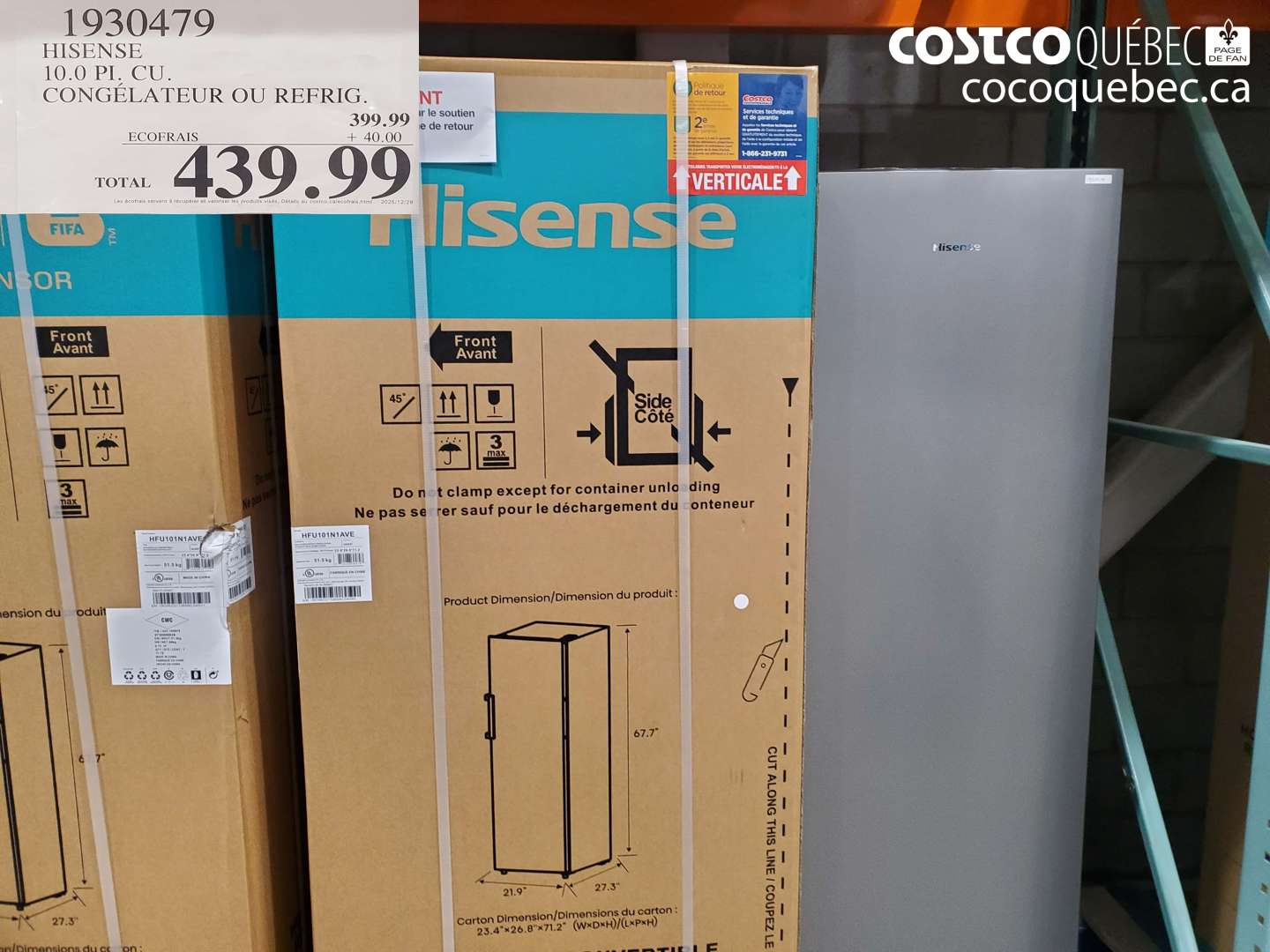 1930479 HISENSE 10.0 PI, CU. CONGELATEUR OU REFRIG. $439.99