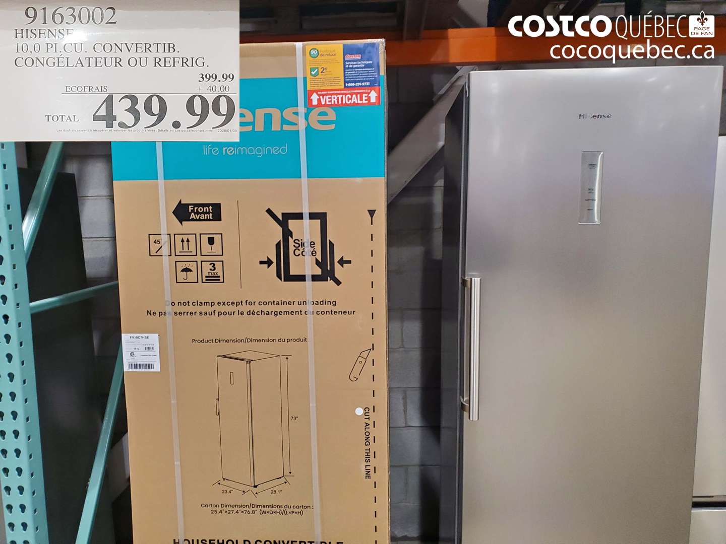 9163002 HISENSE 10,0 Pi CONVERTIBLE CONGELATEUR OU FRIGO  $439.99