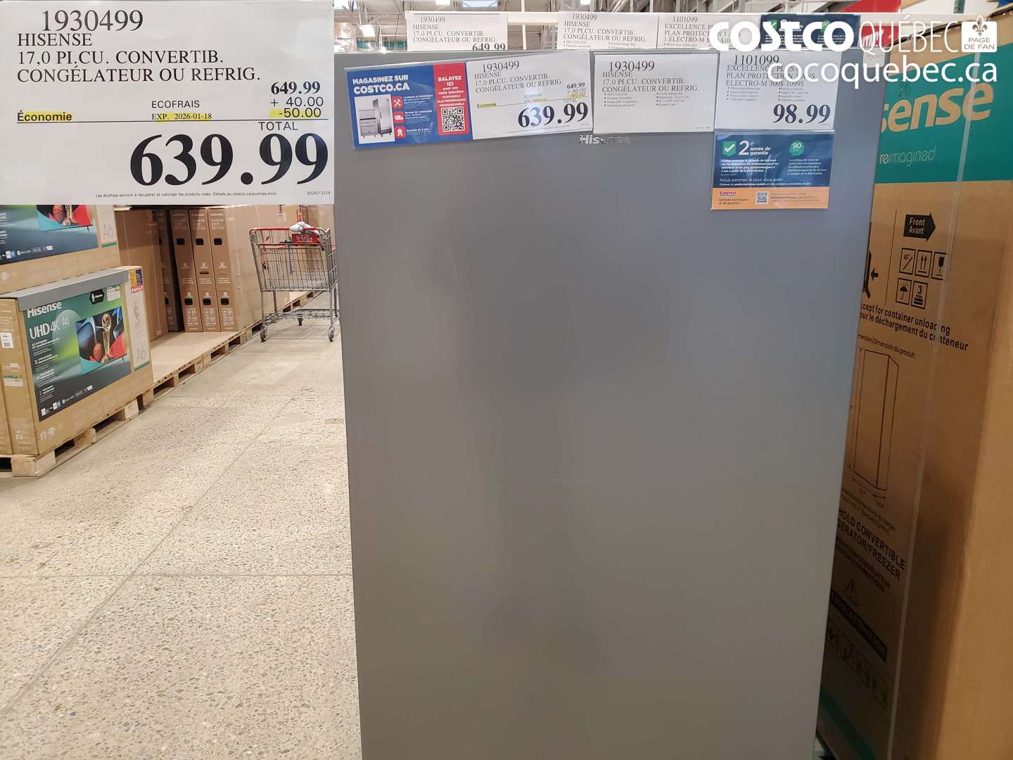 1930499 HISENSE 17,0 PI.CU. CONVERTIB. CONGÉLATEUR OU REFRIG. ($50.00 INSTANT SAVINGS EXPIRES ON 2026-01-18) $639.99