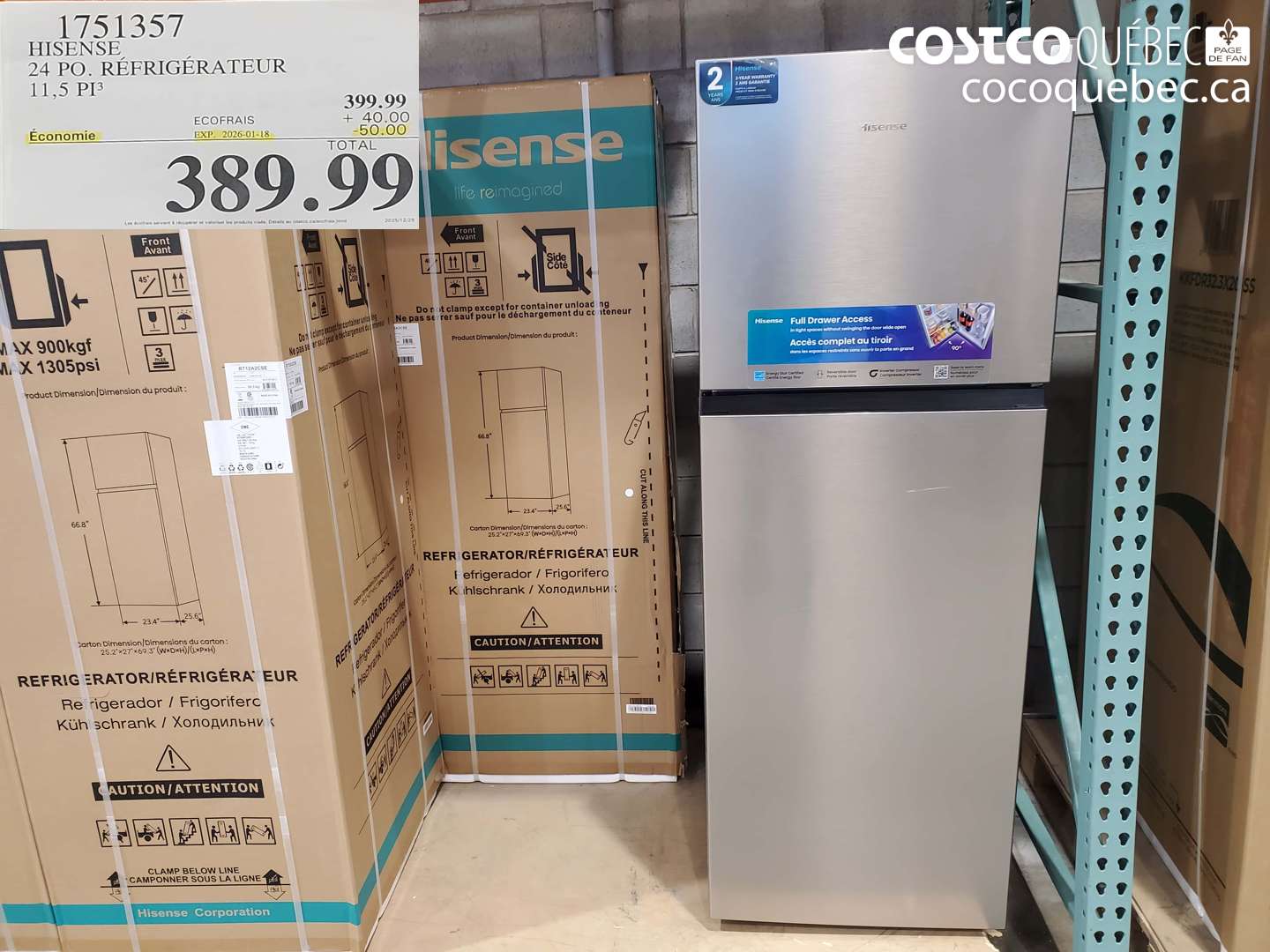 1751357 HISENSE 24 PO. RÉFRIGÉRATEUR 11,5 PI³ ($50.00 INSTANT SAVINGS EXPIRES ON 2026-01-18) $389.99