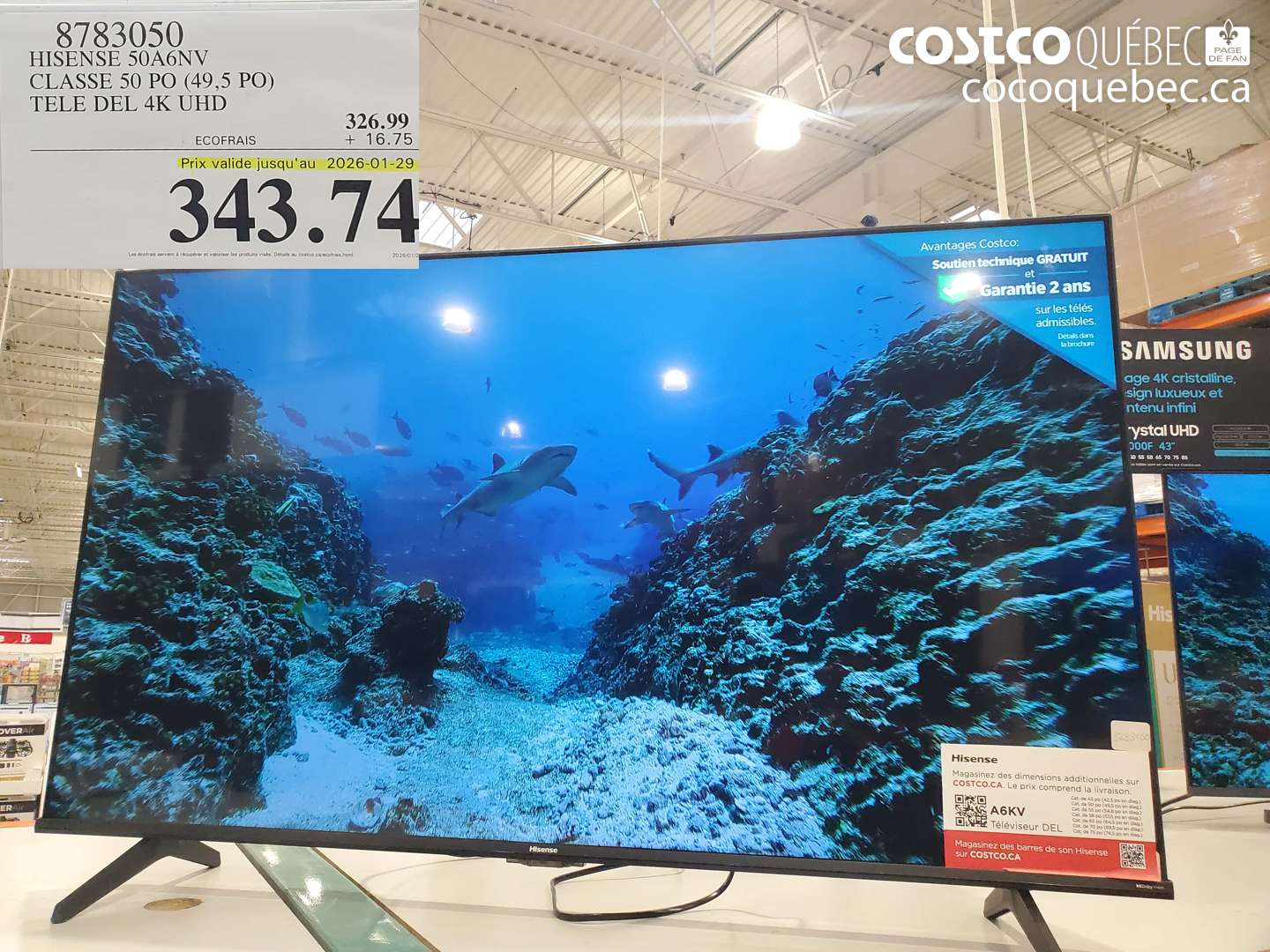 8783050 HISENSE 50A6NV, CLASSE 50 PO (49,5 PO), TELE DEL 4K UHD (EXPIRES ON 2026-01-29) $343.74