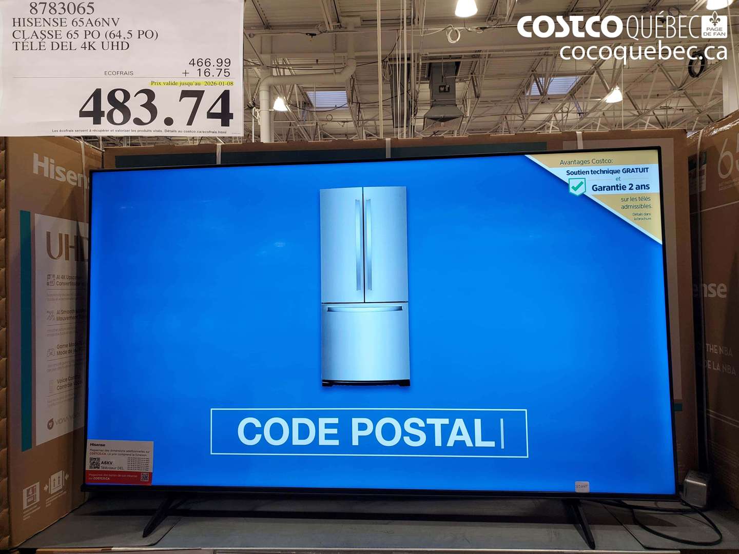 8783065 HISENSE 65A6NV CLASSE 65 PO (64,5 PO) TÉLÉ DEL 4K UHD (EXPIRES ON 2026-01-08) $483.74