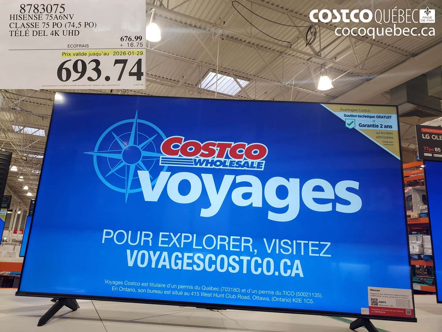8783075 HISENSE 75A6NV CLASSE 75 PO (74,5 PO) TÉLÉ DEL 4K UHD (EXPIRES ON 2026-01-29) $693.74