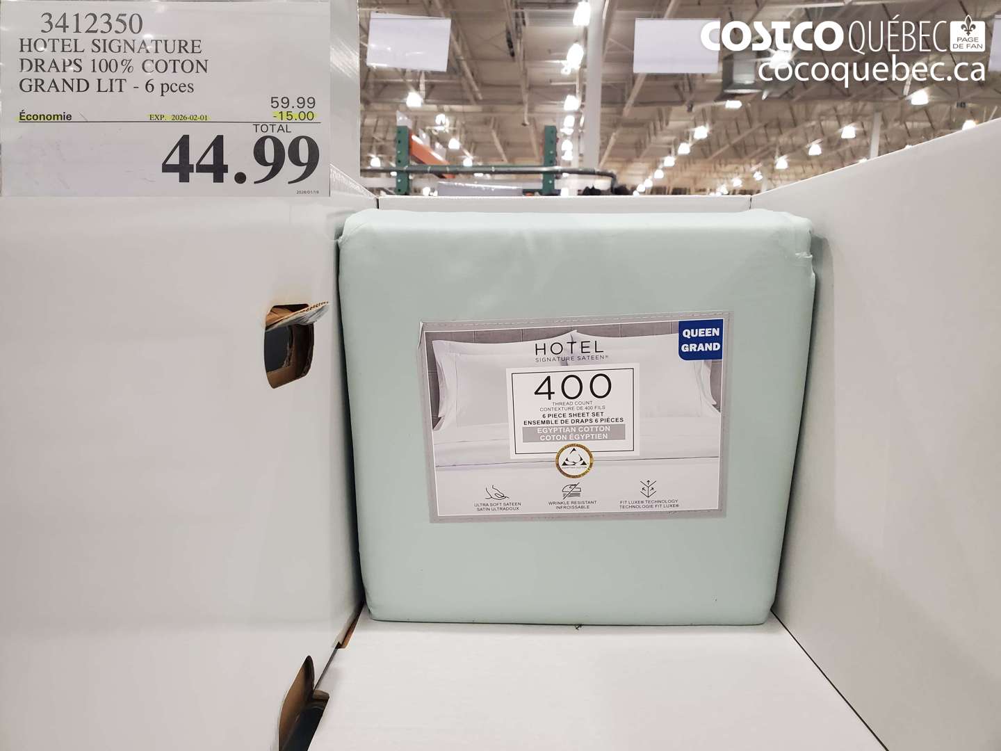 3412350 HOTEL SIGNATURE DRAPS 100% COTON GRAND LIT - 6 pces  ($15.00 INSTANT SAVINGS EXPIRES ON 2026-02-01) $44.99