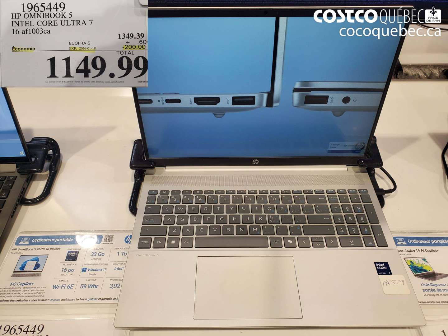 1965449 HP OMNIBOOK 5 INTEL CORE ULTRA 7 16-afl003ca ($200.00 INSTANT SAVINGS EXPIRES ON 2026-01-18) $1149.99