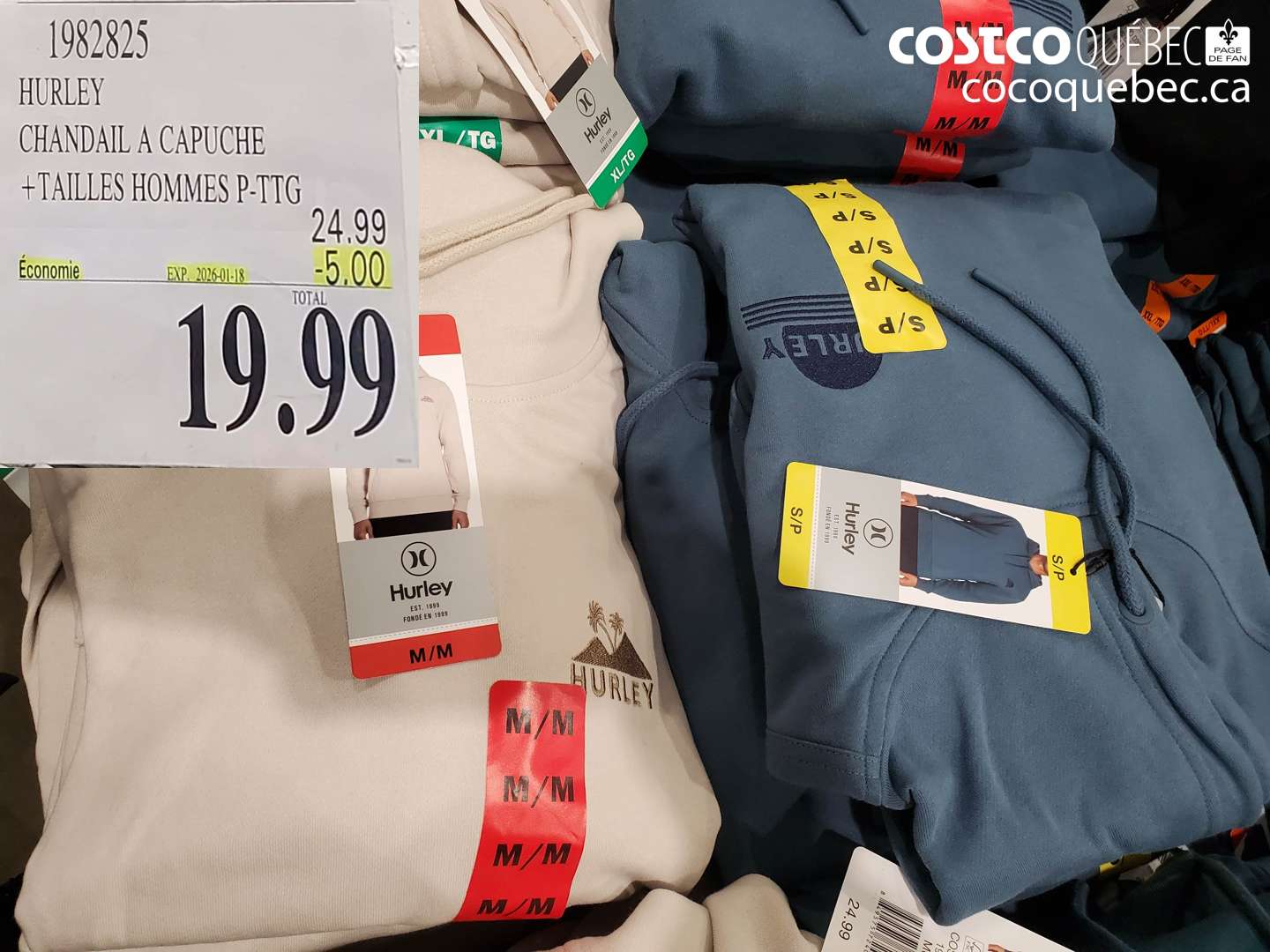 1982825 HURLEY CHANDAL A CAPUCHE +TAILLES HOMMES P-PTG ($5.00 INSTANT SAVINGS EXPIRES ON 2026-01-18) $19.99