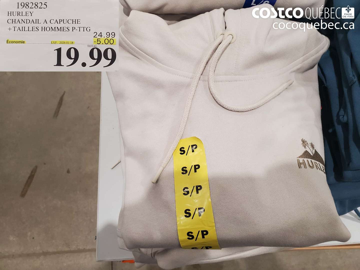 1982825 HURLEY CHANDAL A CAPUCHE +TAILLES HOMMES P-PTG ($5.00 INSTANT SAVINGS EXPIRES ON 2026-01-18) $19.99