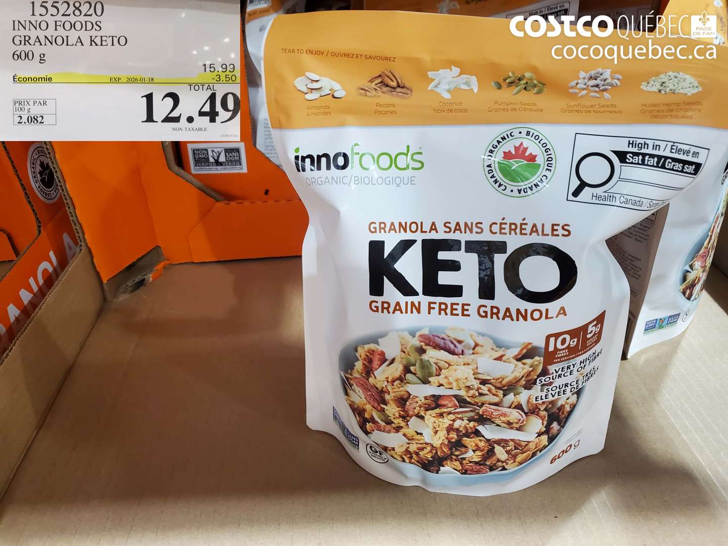 1552820 INNO FOODS GRANOLA KETO 600 g ($3.50 INSTANT SAVINGS EXPIRES ON 2026-01-18) $12.49