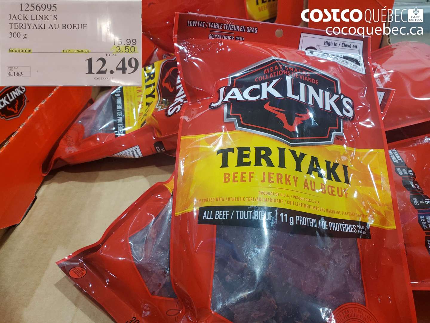 1256995 JACK LINKS TERIYAKI AU BOEUF 300 g  ($3.50 INSTANT SAVINGS EXPIRES ON 2026-02-08) $12.49