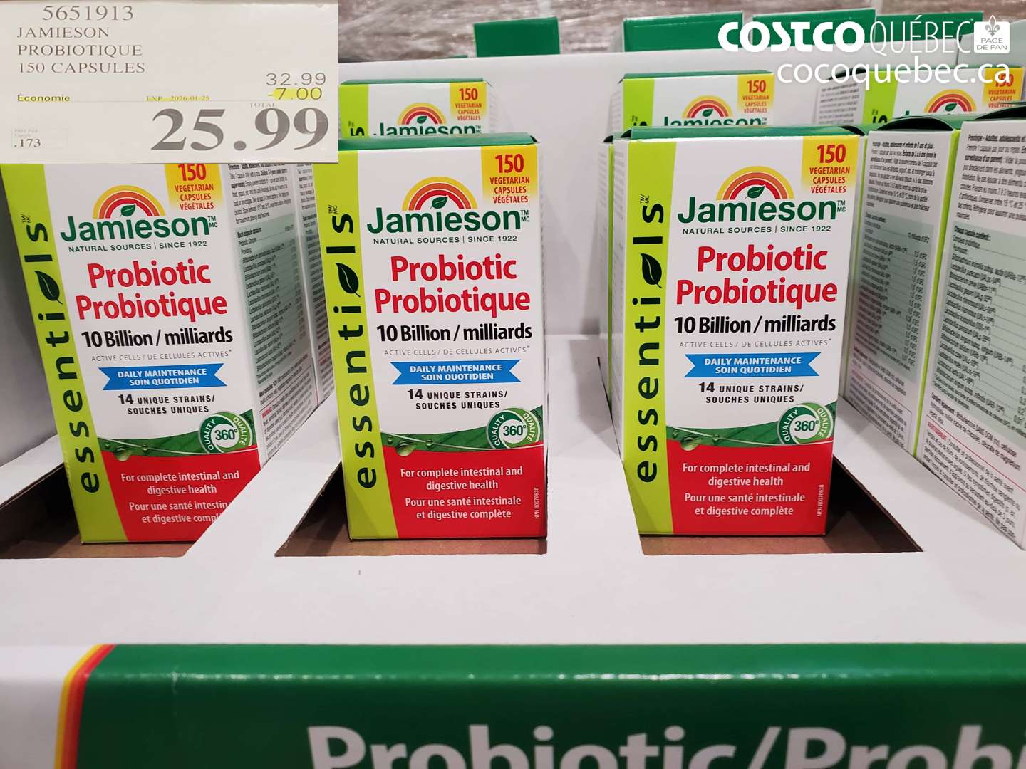 5651913 JAMIESON PROBIOTIQUE 10 MILLIARD 150 capsules M 3/30  ($7.00 INSTANT SAVINGS EXPIRES ON 2025-01-25) $25.99