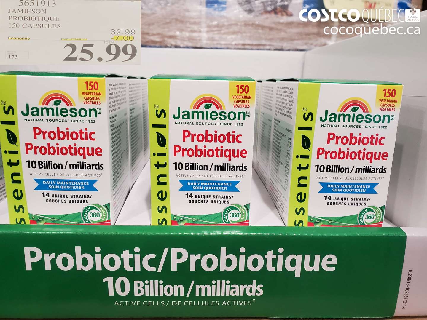 5651913 JAMIESON PROBIOTIQUE 10 MILLIARD 150 capsules M 3/30  ($7.00 INSTANT SAVINGS EXPIRES ON 2025-01-25) $25.99