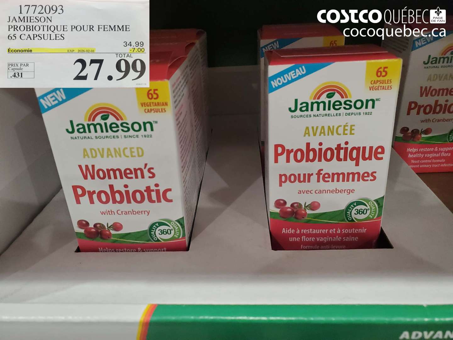 1772093 JAMIESON PROBIOTIQUE POUR FEMME AVANCEE - 65 COMPRIMES  ($7.00 INSTANT SAVINGS EXPIRES ON 2026-02-01) $27.99