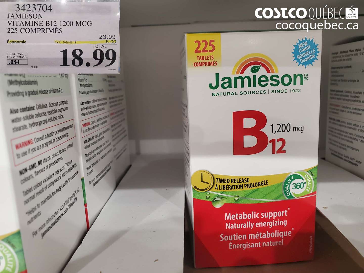 3423704 JAMIESON VITAMINE B12 1200 MCG 225 COMPRIMES ($5.00 INSTANT SAVINGS EXPIRES ON 2026-01-18) $18.99