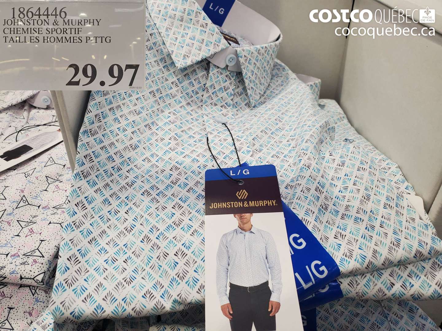 1864446 JOHNSTON & MURPHY CHEMISE SPORTIF TAILLES HOMMES P-TTG $29.97