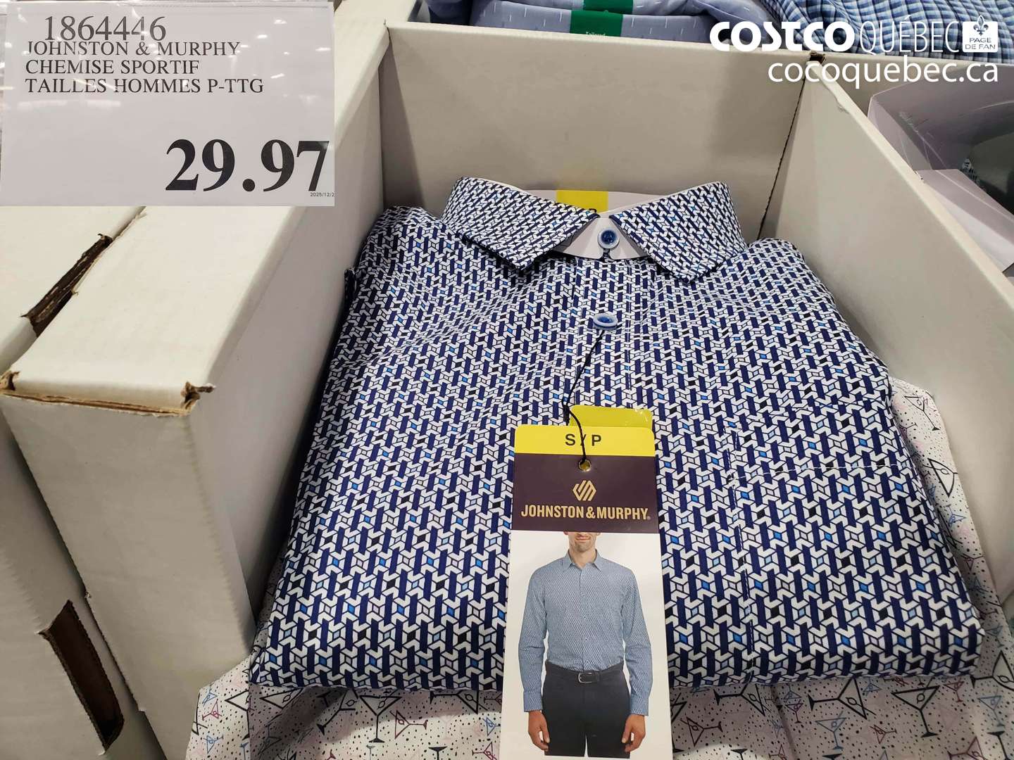 18644446 JOHNSTON & MURPHY CHEMISE SPORTIF TAILLES HOMMES P-TTG $29.97