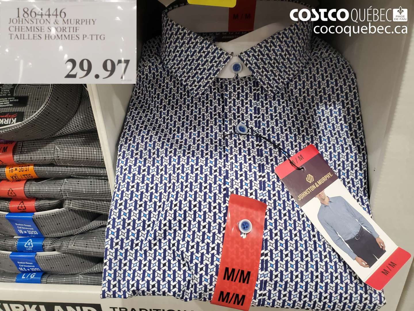 1864446 JOHNSTON & MURPHY CHEMISE SPORTIF TAILLES HOMMES P-TTG $29.97