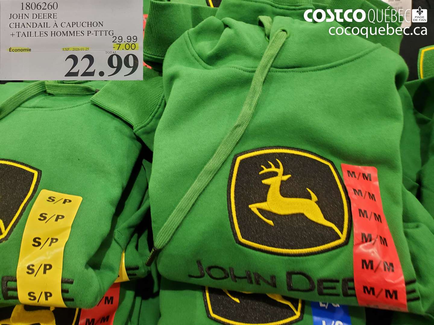 1806260 JOHN DEERE CHANDAIL A CAPUCHON ($7.00 INSTANT SAVINGS EXPIRES ON 2026-01-25) $22.99