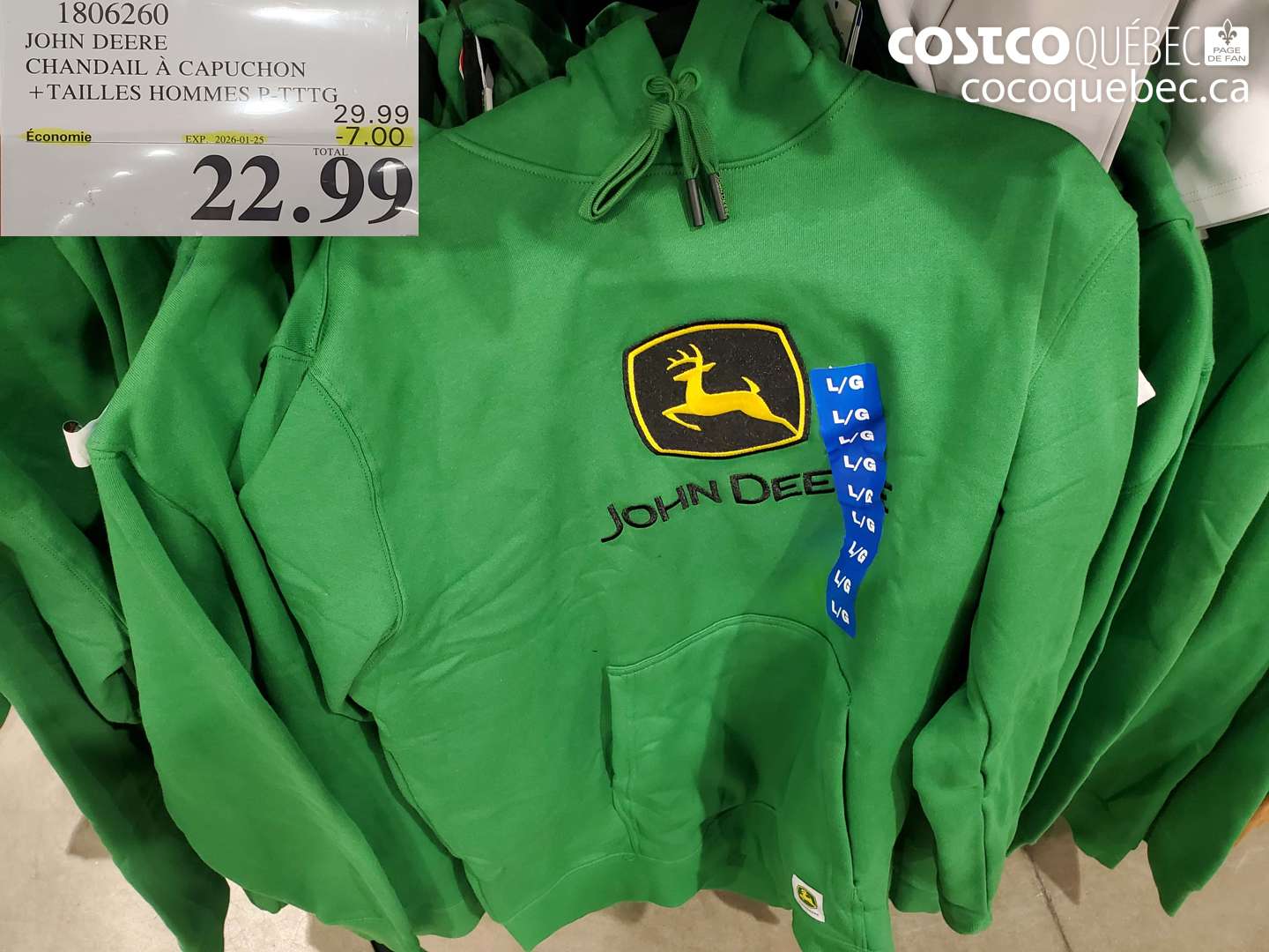 1806260 JOHN DEERE CHANDAIL A CAPUCHON ($7.00 INSTANT SAVINGS EXPIRES ON 2026-01-25) $22.99