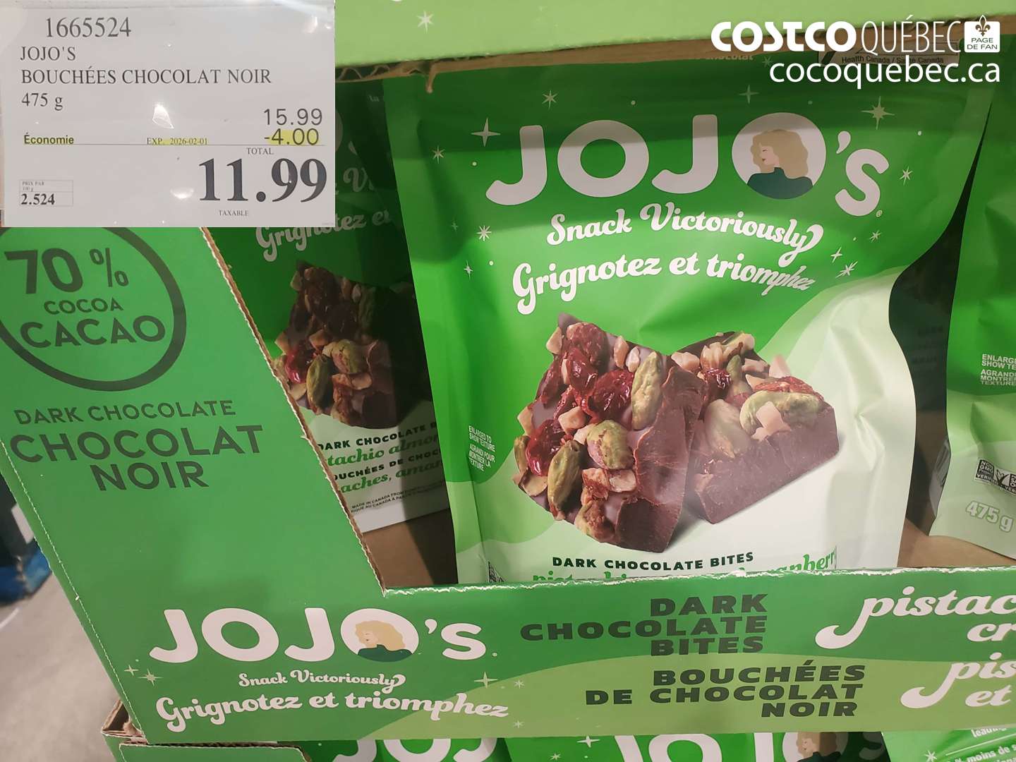 1665524 JOJO'S BOUCHEES CHOCOLAT NOIR  ($4.00 INSTANT SAVINGS EXPIRES ON 2026-02-01) $11.99