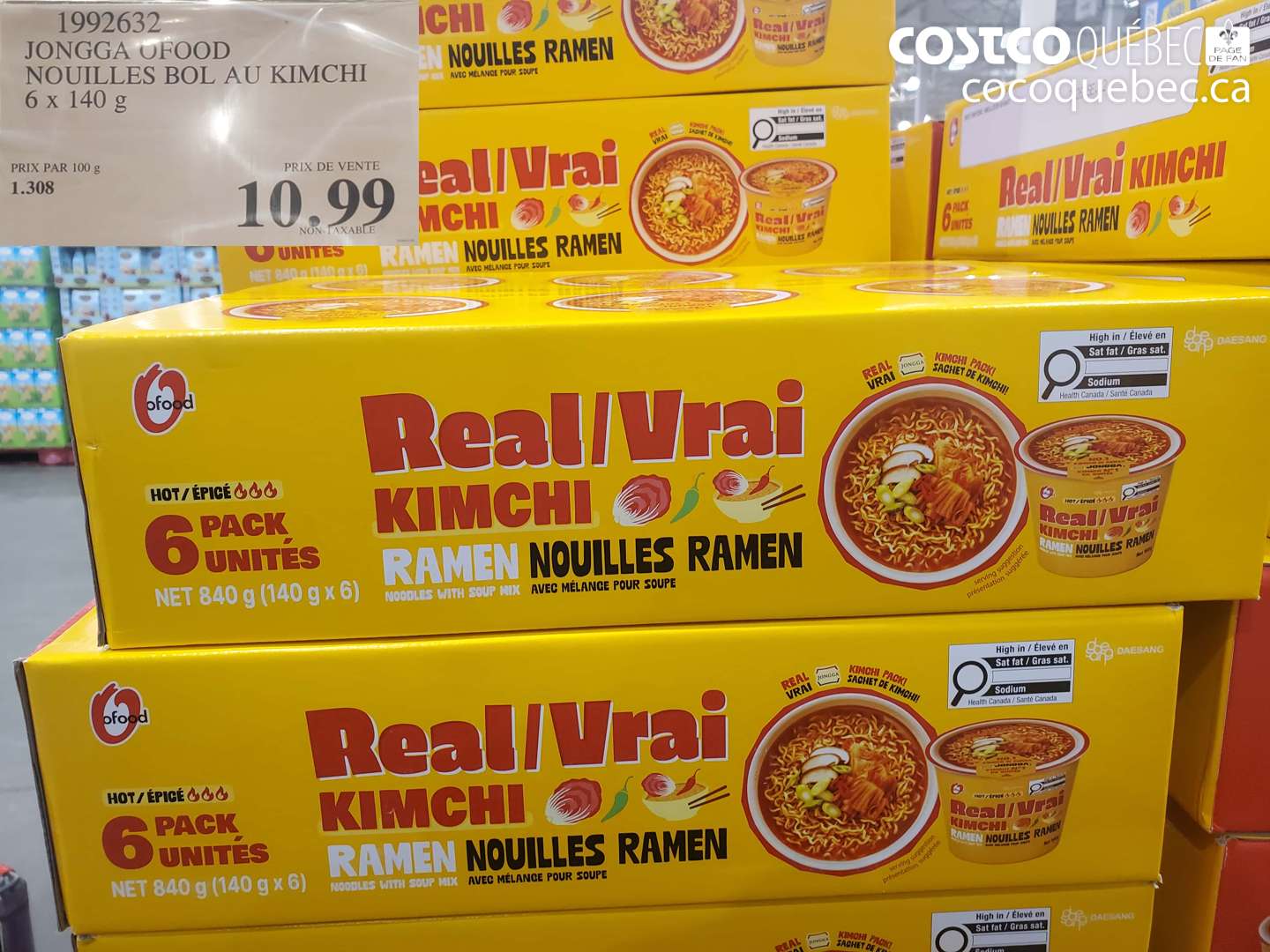 1992632 JONGGA UFOOD NOUILLES BOL AU KIMCHI 6 x 140 g $10.99