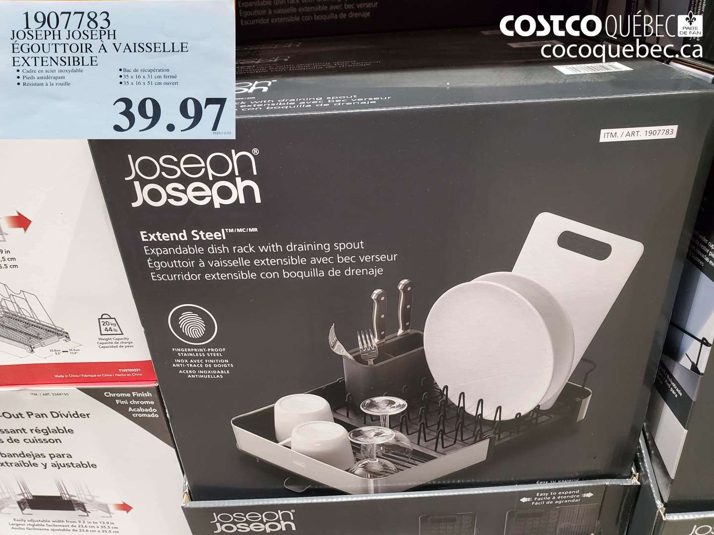 1907783 JOSEPH JOSEPH ÉGOUTTOIR À VAISSELLE EXTENSIBLE $39.97