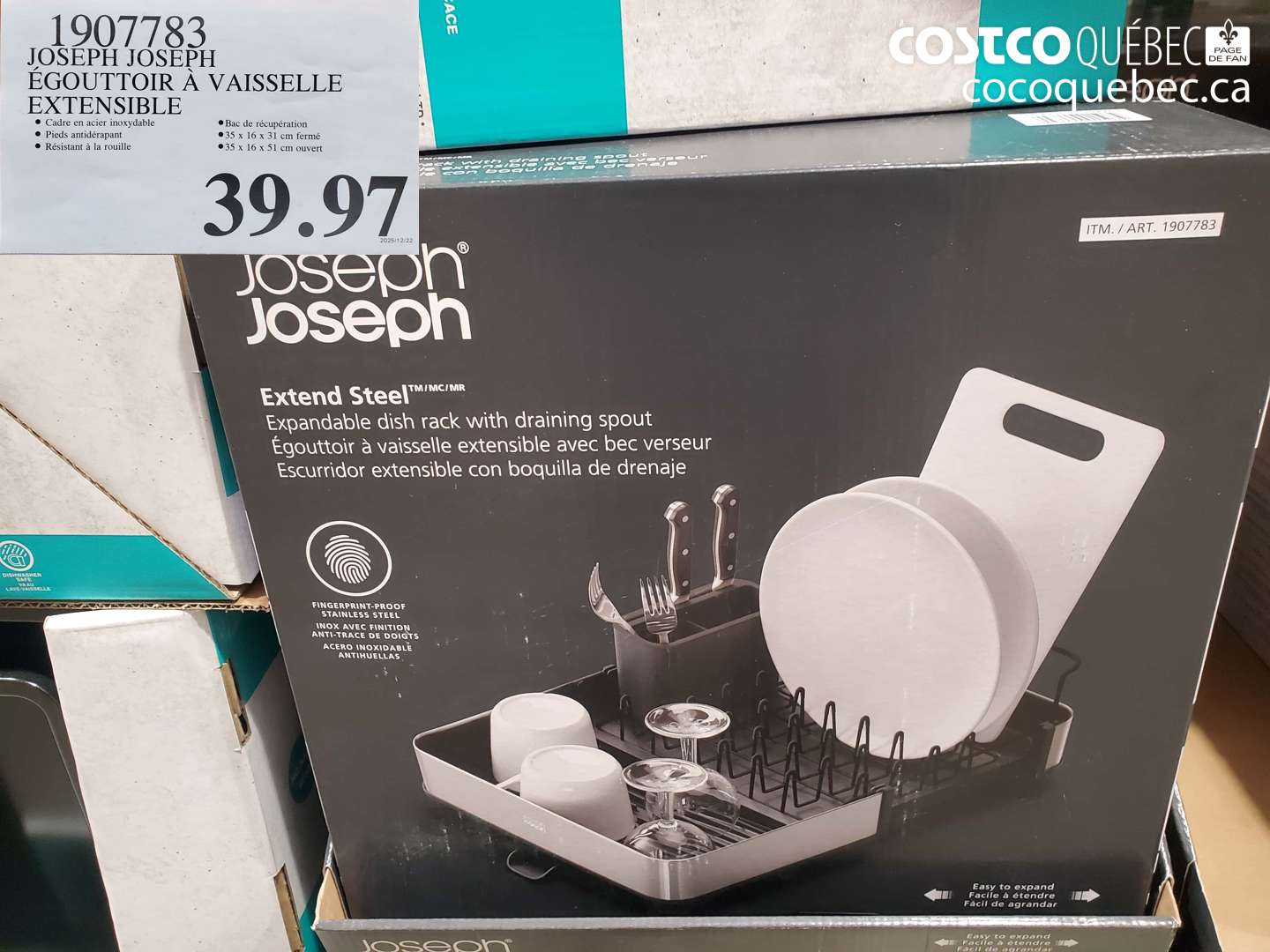 1907783 JOSEPH JOSEPH ÉGOUTTOIR À VAISSELLE EXTENSIBLE $39.97