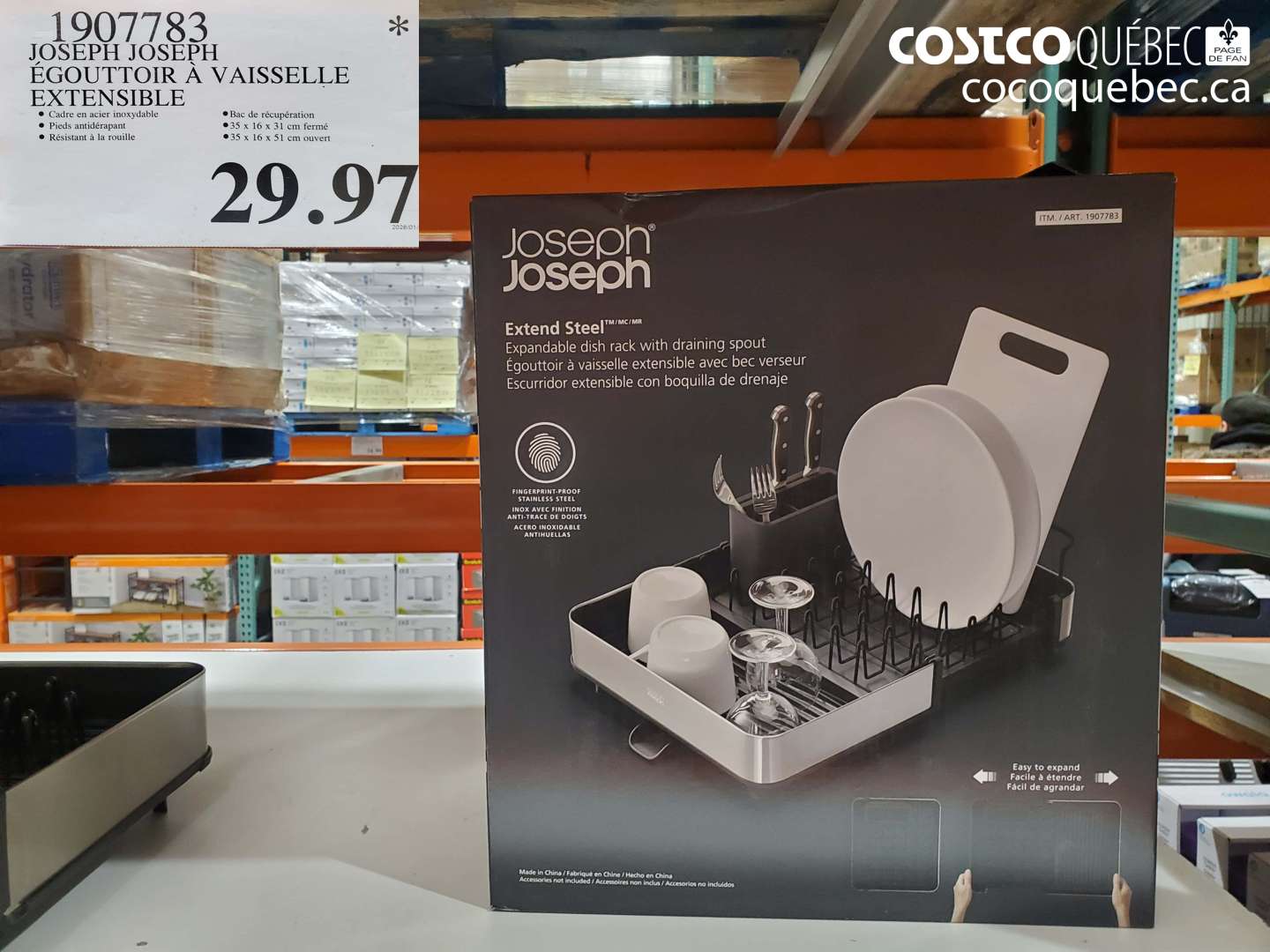 1907783 JOSEPH JOSEPH ÉGOUTTOIR À VAISSELLE EXTENSIBLE $29.97