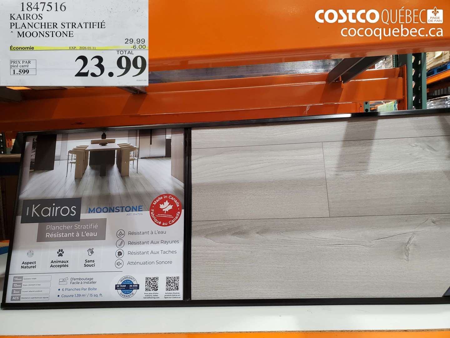 1847516 KAIROS PLANCHER STRATIFIÉ MOONSTONE ($6.00 INSTANT SAVINGS EXPIRES ON 2026-01-11) $23.99